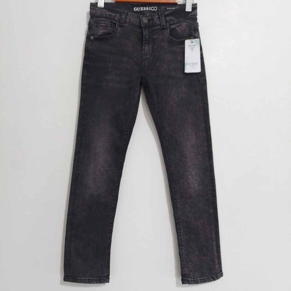 GUESS ECO Boys Slim Fit Jeans Size 8 Dark Wash Grey Denim NWT Adjustable Waist